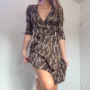 Diane Von Furstenberg Brown Snake-Print Mini Wrap Dress